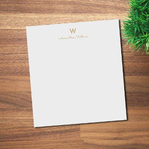 Modern Gray Gold Script Monogram Notepad
