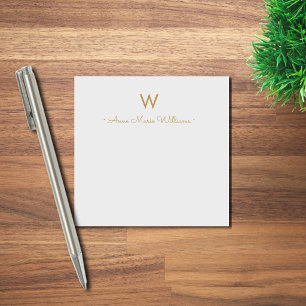 Modern Gray Gold Script Monogram Post-it Notes