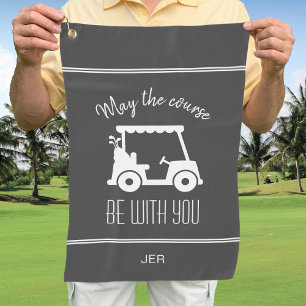 Modern Gray Golf Cart Monogrammed Golfer Quote Golf Towel