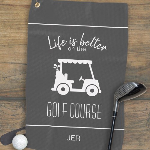 Modern Gray Golfer Golf Course Quote Monogrammed Golf Towel