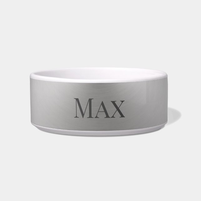 Modern Gray Gradient with Name Template Pet Bowl (Front)
