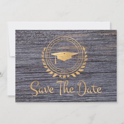 Modern Gray Graduation Save The Date Gold Grad Cap