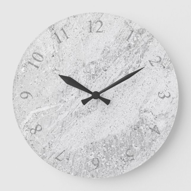 Modern Gray Gray Silver Marble Numbers Simply Large Clock (Front)