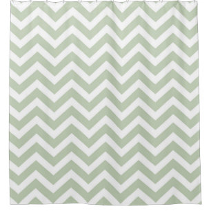 Modern Gray/Green and White Chevron Striped Shower Curtain