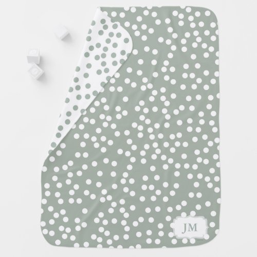 Modern Gray Green and White Polka Dot Baby Blanket