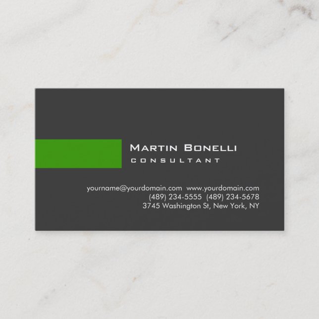 Modern Gray Green Simple Consultant Business Card (Front)