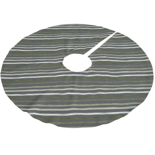 Modern Gray Green Stripes Christmas Holiday  Brushed Polyester Tree Skirt