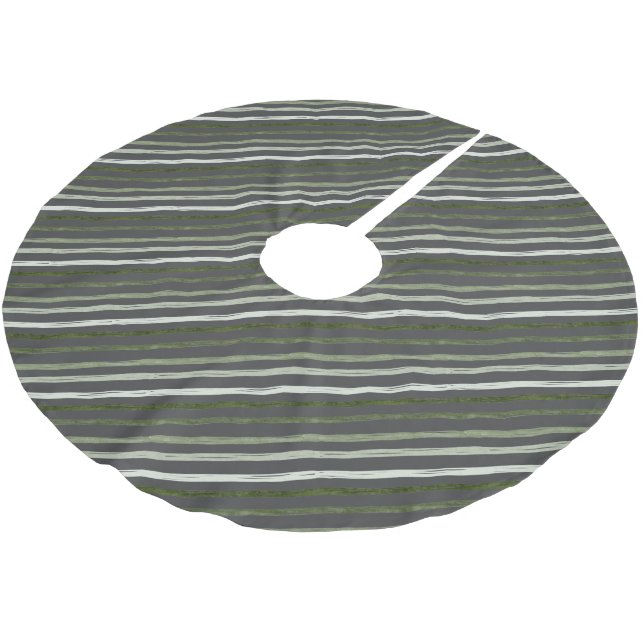 Modern Gray Green Stripes Christmas Holiday  Brushed Polyester Tree Skirt (Angled)