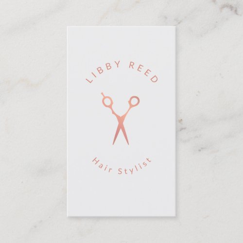 Modern Gray Grey Hairdresser Rose Gold Scissors Business Card
