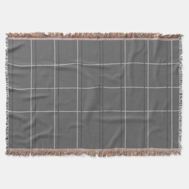 Modern Gray Grid Pattern Throw Blanket (Front)