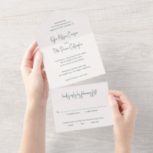 Modern Gray Handwritten Script Elegant Wedding All In One Invitation