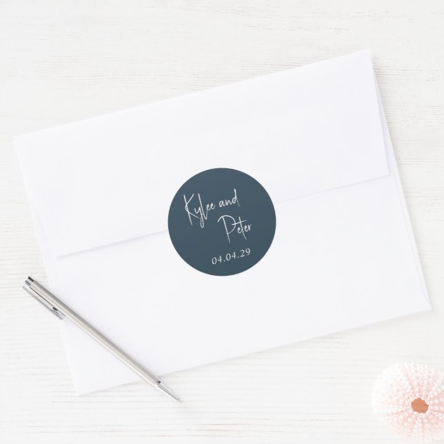 Modern Gray Handwritten Script Elegant Wedding Classic Round Sticker (Envelope)