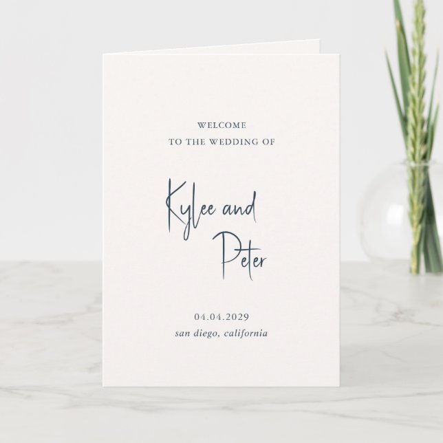 Modern Gray Handwritten Script Elegant Wedding Program (Front)