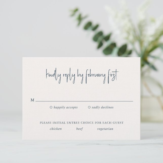 Modern Gray Handwritten Script Elegant Wedding RSVP Card (Standing Front)