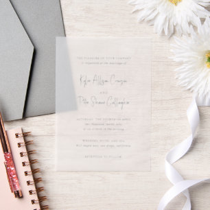 Modern Gray Handwritten Script Elegant Wedding Vellum Invitations