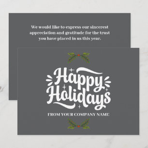Modern Gray Happy Holidays Business Holiday Card