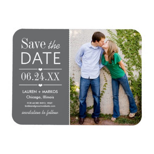 Modern Gray Hearts Wedding Photo Save the Date Magnet