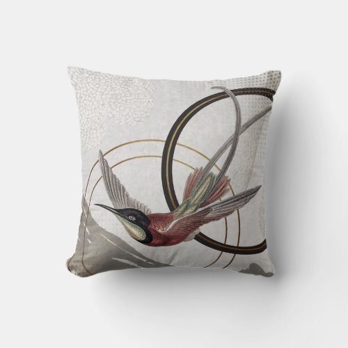 Modern Gray Hummingbird Artistic Abstract Throw Pillow