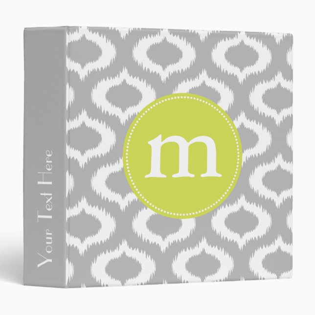 Modern Gray Ikat Diamonds Personalized 3 Ring Binder (Front/Spine)