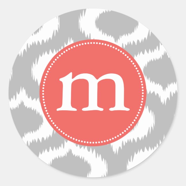 Modern Gray Ikat Diamonds Personalized Classic Round Sticker (Front)