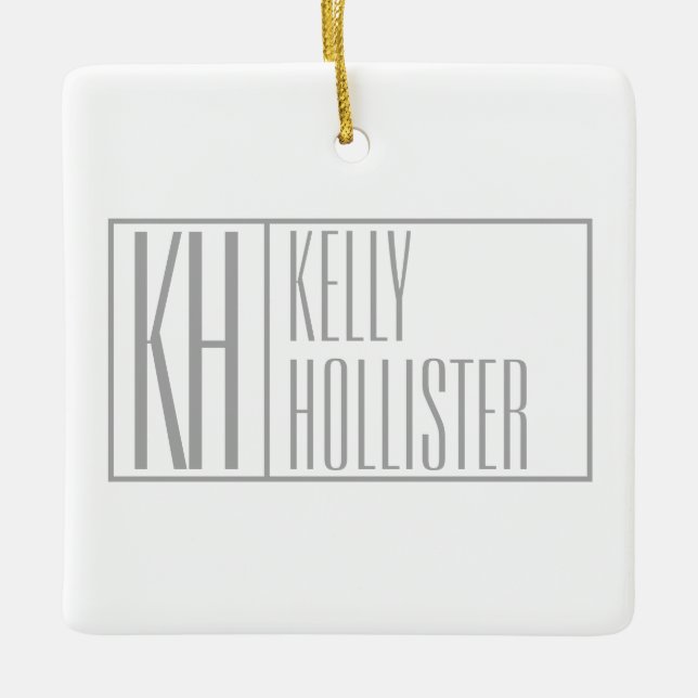 Modern Gray Initials & Name Logo Ceramic Ornament (Front)