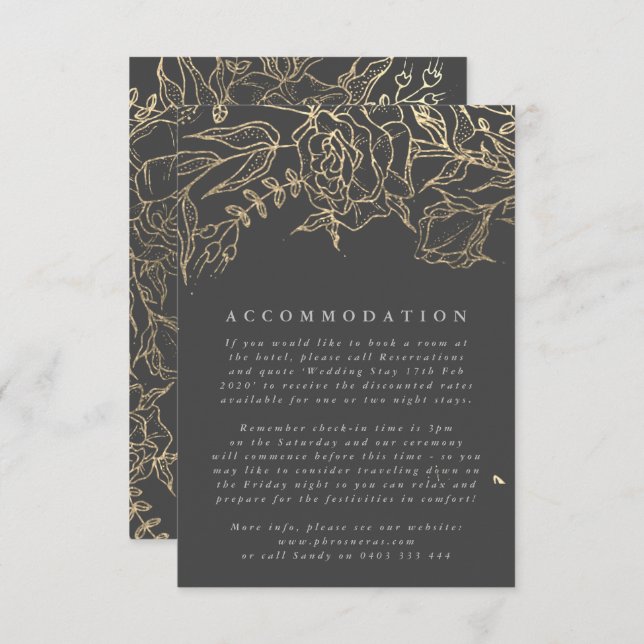 Modern Gray Iron Ore Gold Elegant Pampas Wedding Enclosure Card (Front/Back)