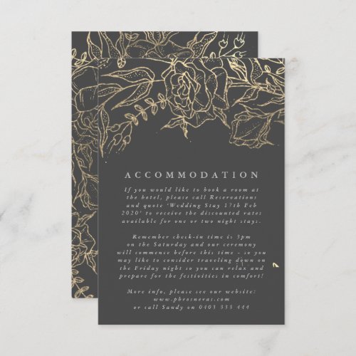Modern Gray Iron Ore Gold Elegant Pampas Wedding Enclosure Card