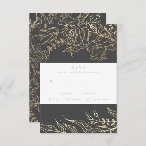 Modern Gray Iron Ore Gold Elegant Pampas Wedding RSVP Card