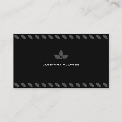 Modern Gray Laurel Leaves on Black Business Card