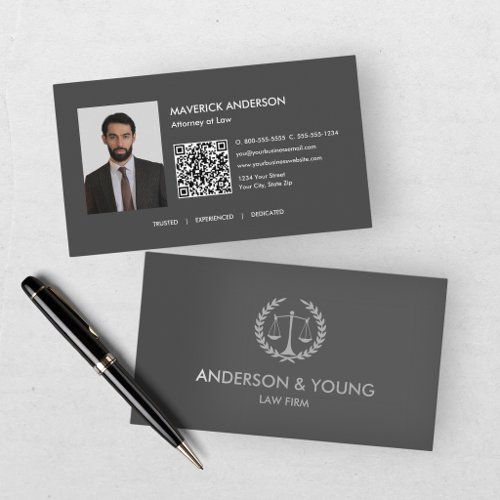 Modern Gray Lawyer Professional Photo Business Card