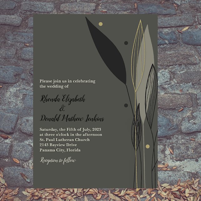Modern Gray Leaves Wedding Invitation (Creator Uploaded)
