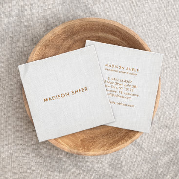 Modern Gray Linen, Minimalist Professional Square Business Card