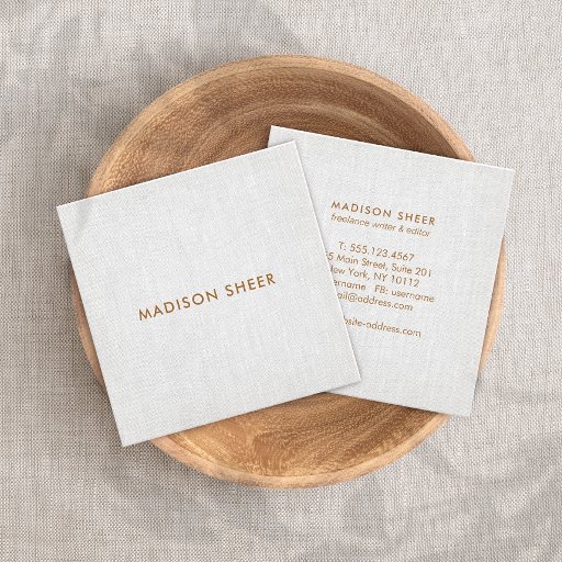 Customizable Simple Modern Gray Linen, Minimalist Professional Square Business Card