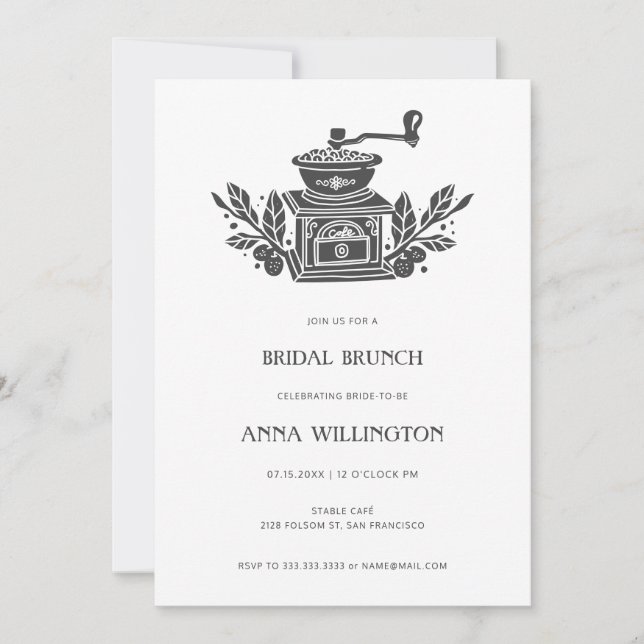 Modern Gray Linocut Bridal Shower Brunch Invitation (Front)