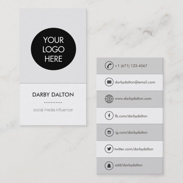 Modern Gray Logo Social Media Business Card (Front/Back)