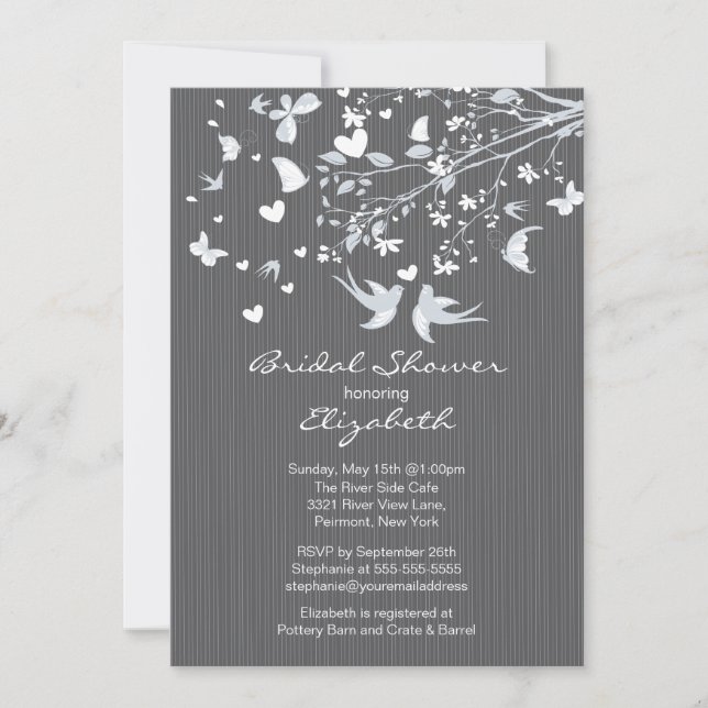 Modern Gray Love Birds Bridal Shower Invitation (Front)