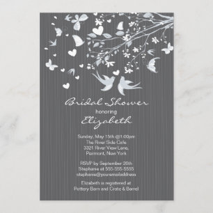 Modern Gray Love Birds Bridal Shower Invitation