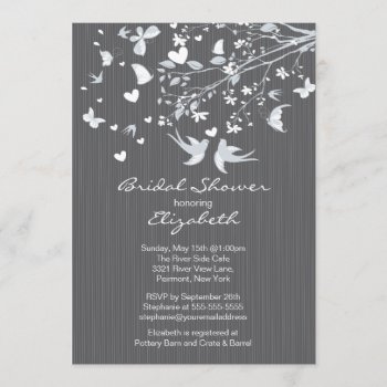 Modern Gray Love Birds Bridal Shower Invitation by celebrateitweddings at Zazzle