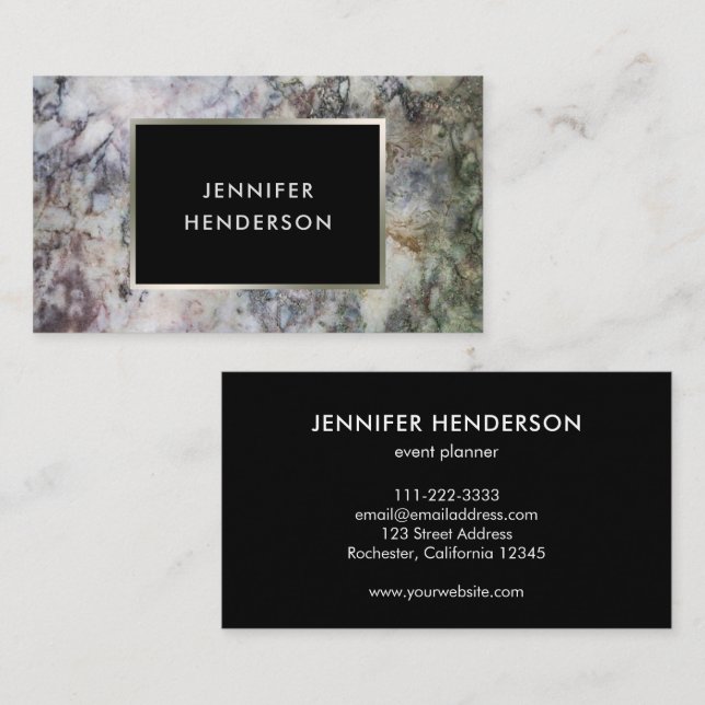 Modern gray marble black silver professional squar business card (Front/Back)