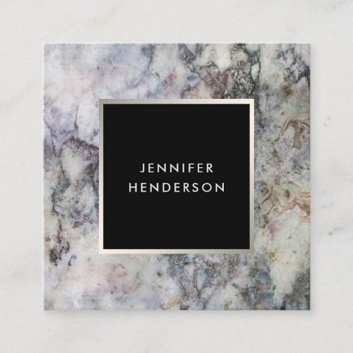 Modern gray marble black silver professional square business card