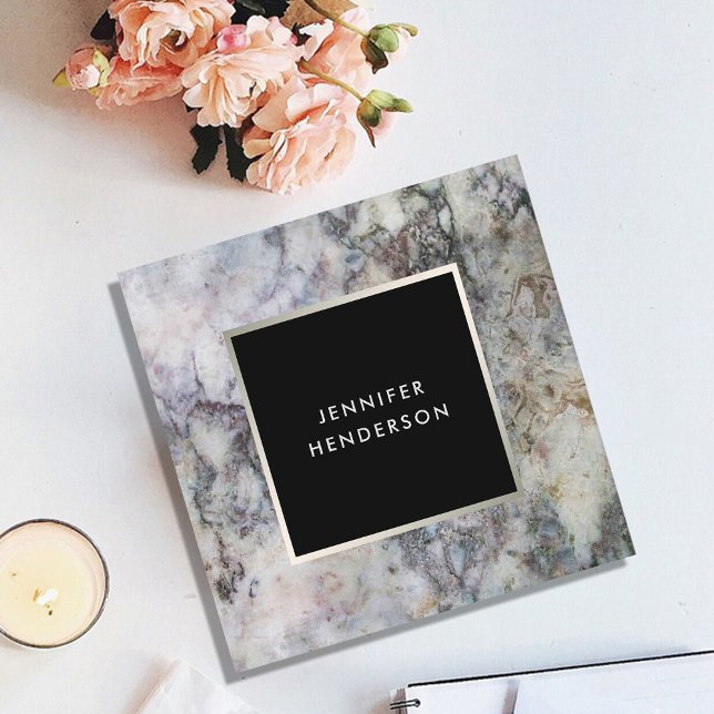 Modern gray marble black silver professional square business card (Modern gray marble black silver professional square business card.)
