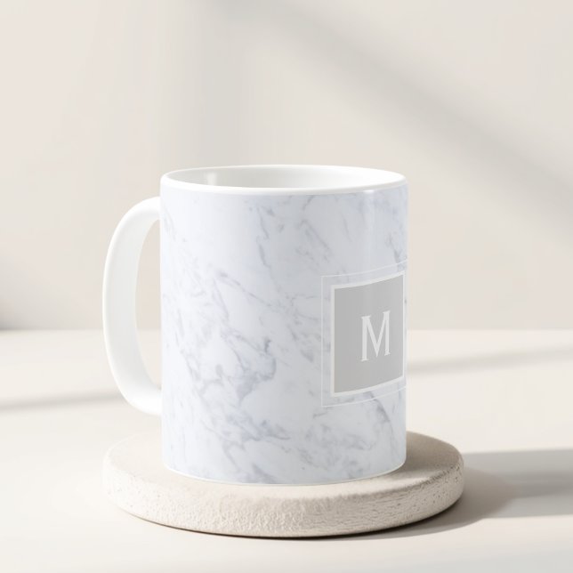 Modern Gray Marble Custom Initial Gift Coffee Mug (Creator Uploaded)