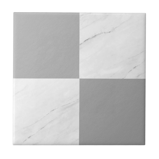 Modern Gray Marble Geometric Checker Ceramic Tile (Front)