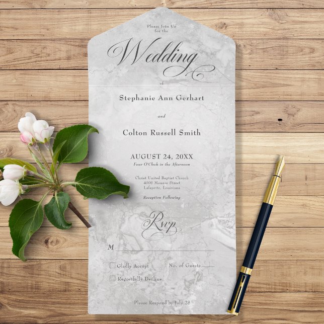 Modern Gray Marble Minimal No Dinner All In One Invitation (Creator Uploaded)