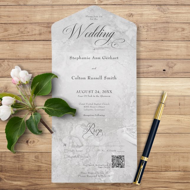 Modern Gray Marble Minimal QR Code All In One Invitation (Creator Uploaded)