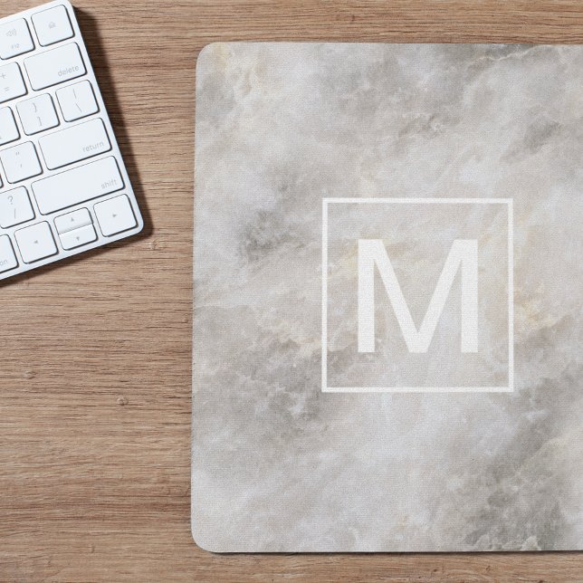 Modern Gray Marble Monogram Mouse Pad (Creator Uploaded)