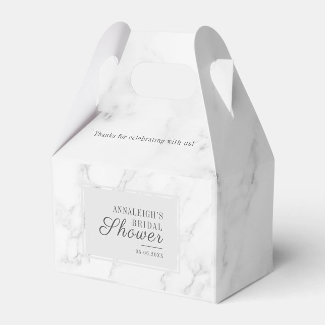 Modern Gray Marble Pattern Script Bridal Shower Favor Boxes (Front Side)