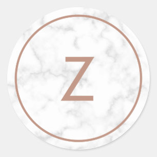 Modern Gray Marble Rose Gold Monogram Wedding Classic Round Sticker
