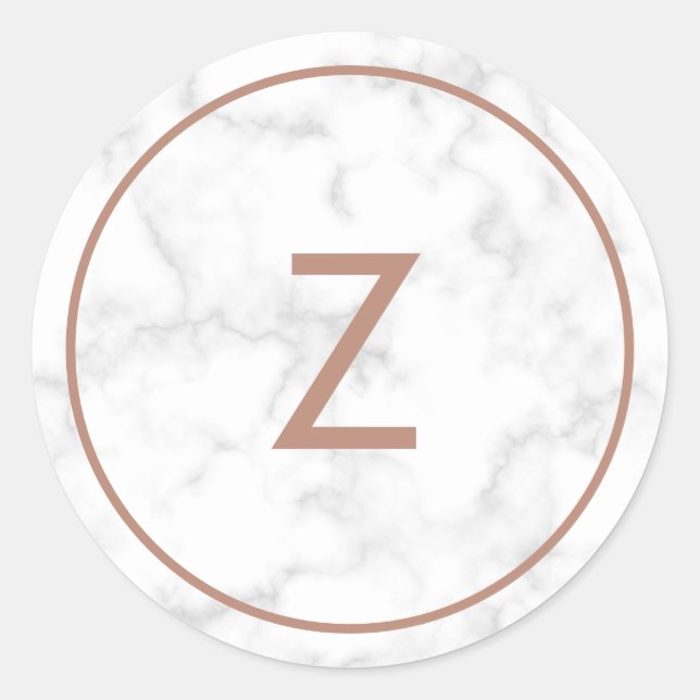 Modern Gray Marble Rose Gold Monogram Wedding Classic Round Sticker (Front)