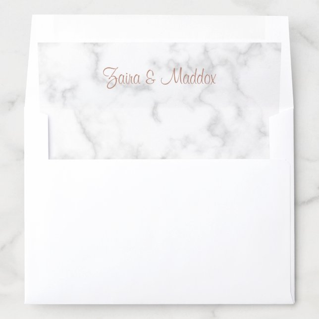 Modern Gray Marble Rose Gold Script Names Wedding Envelope Liner (In Envelope)